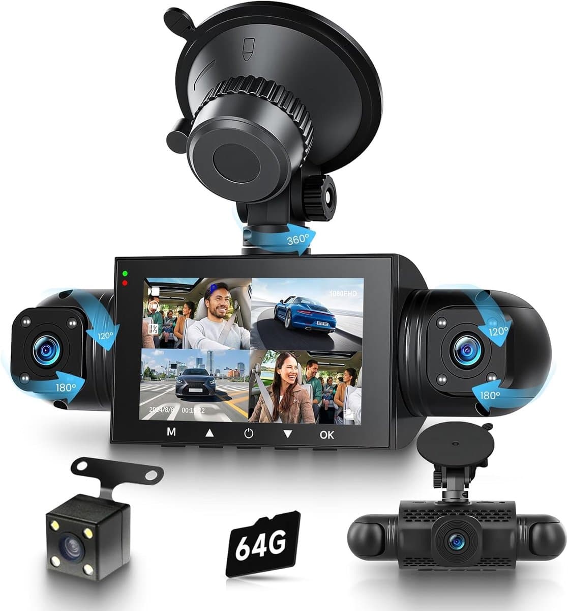 360° Dashcam - HD 1080P - 4-camera registratie - Nachtzicht - Voor alle voertuigen — afbeelding 1