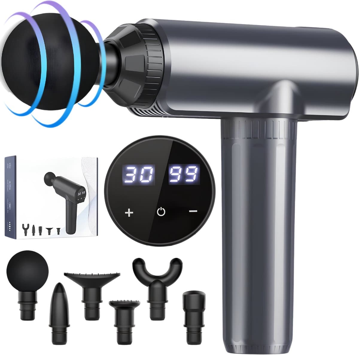 LNMsolutions® Massage Gun - Massage Apparaat - Massage Pistool - Grijs - 19cm x 6cm x 18cm — afbeelding 1