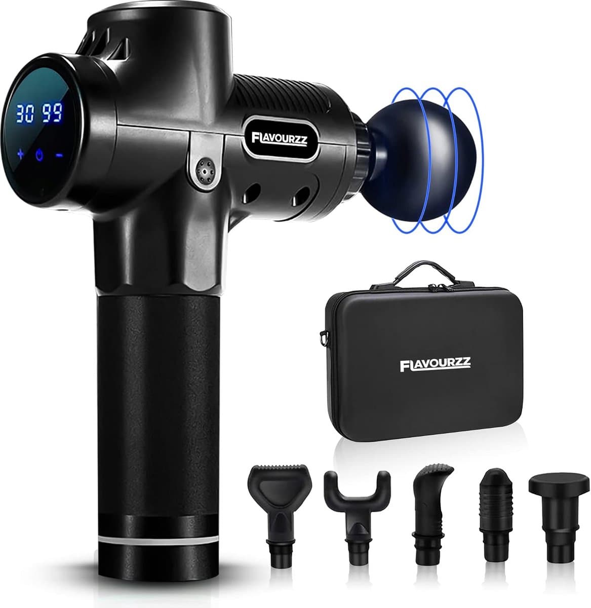 SnelShoppen - 6 in 1 Massagepistool - Professioneel Massageapparaat - 30 Massagesnelheden - Inclusief Opbergtas - Zwart - Volledige Lichaamsmassage — afbeelding 1