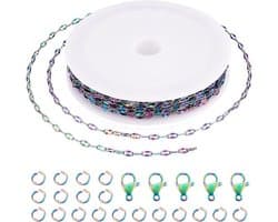 5 meter roestvrijstalen gevlochten ketting in regenboogkleur, ideaal voor het maken van armbanden en kettingen met duurzame en stijlvolle uitstraling