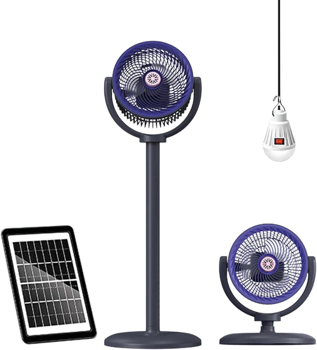 Kraftverdia – Camping fan — Staande ventilator – Draagbare ventilator op zonne-energie – Uitgerust met zonnepaneel – USB – Oplaadbare batterij – 5 windsnelheden – Geschikt voor binnen, kamperen, picknicks en buitenwerk — afbeelding 1