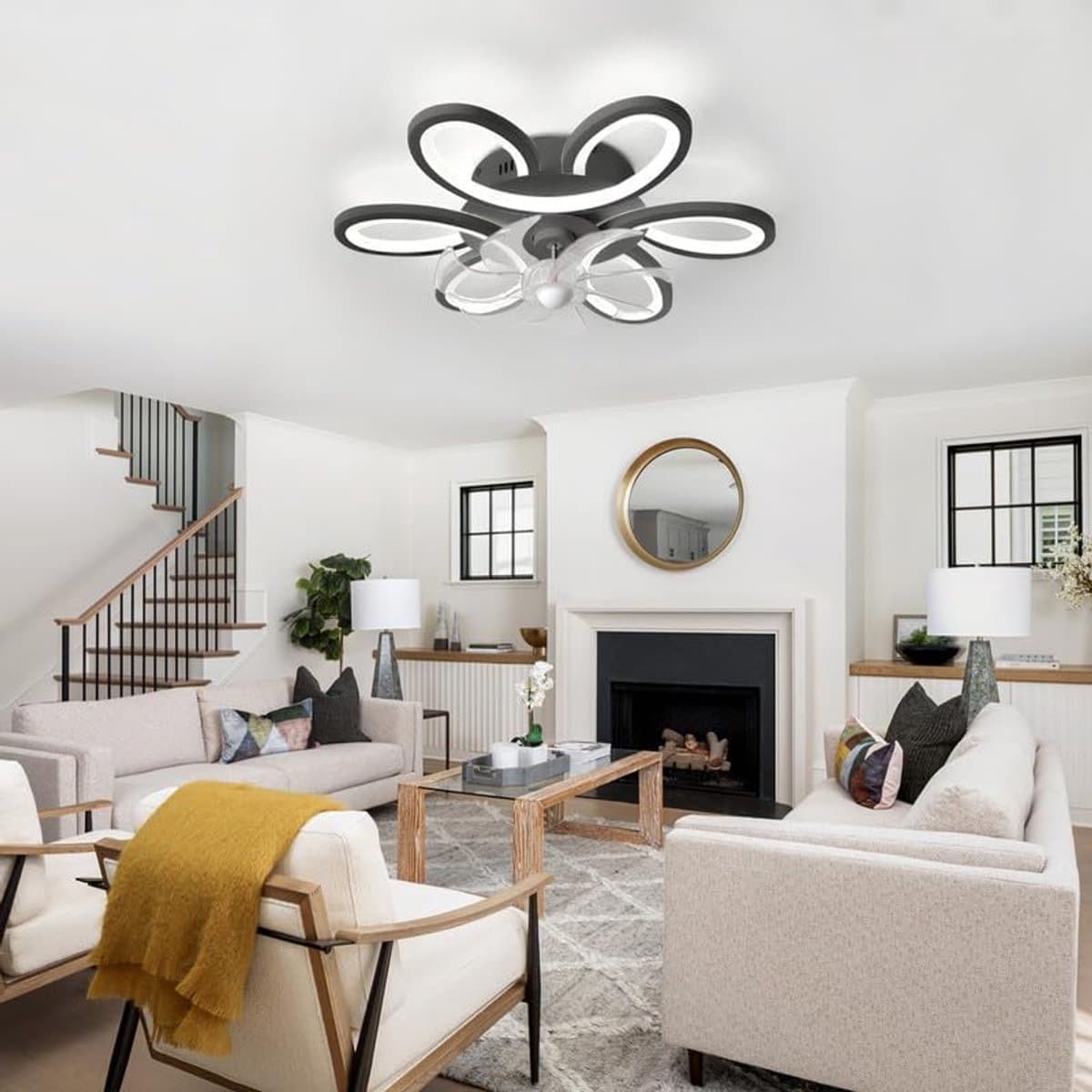 LED Ventilator Licht Stille Dimbare Bloem Ventilator Lichten Plafond voor Slaapkamer Afstandsbediening Omkeerbare Plafondventilator Licht Smart Modern Indoor 65cm Timer voor Woonkamer, Keuken, — afbeelding 1