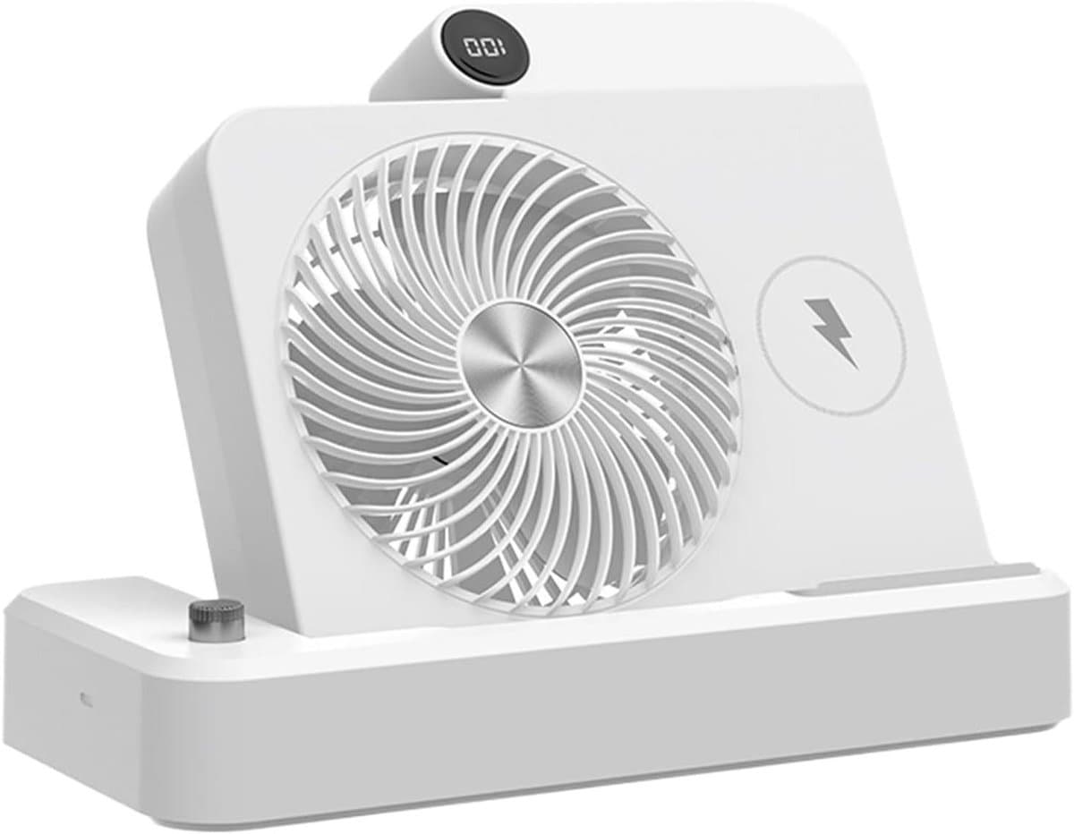 Ventilator met Oplader - Bureau Ventilator - Verkoeling en Opladen - 100 Snelheidsniveaus - 25x16.5x24cm - Wit — afbeelding 1