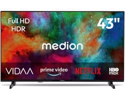MEDION 108 cm 43" HD TV Smart TV HDR VIDA Store Prime Video Disney+ DAZN HbbTV PVR Bluetooth HD+, MD843101