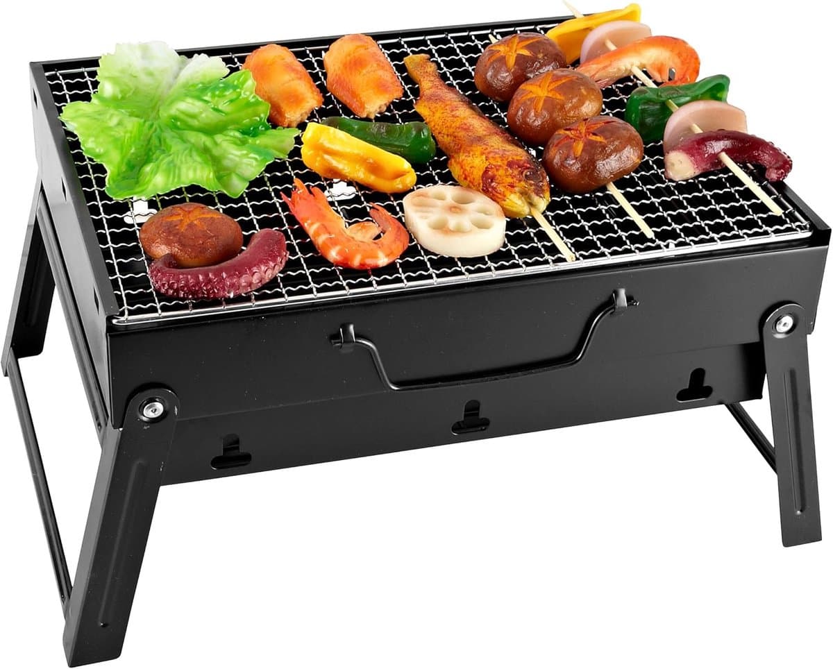 Houtskool BBQ Draagbaar - Opvouwbare Camping Barbecue - Compact & Lichtgewicht - Verstelbaar Grillrooster - Ideaal voor Camping, Picknick en Tuin - Mini BBQ Tafelgrill Reisgrill — afbeelding 1