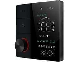 Slimme Thermostaat - Digitale Regelaar - Vloerverwarming Instellen - App Bediening Touchscreen - 95-240VAC 16A - Zwart