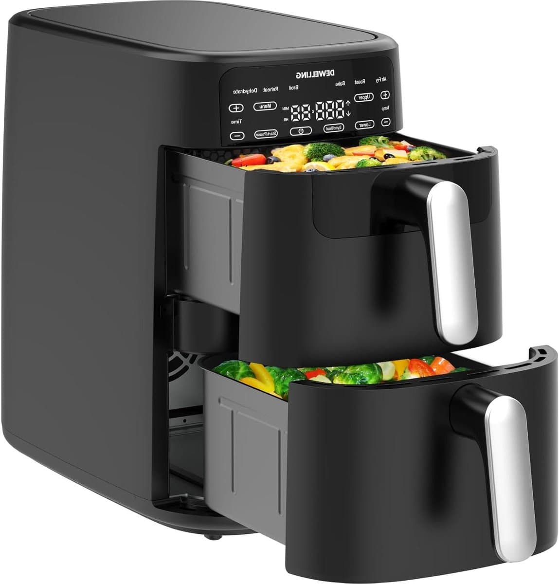 Dubbele Kamer Airfryer - Heteluchtfriteuse XXL - Gezinsmaaltijden Bereiden - Ruimtebesparend Verticaal Design - 10 Liter - Zwart — afbeelding 1