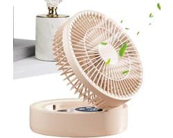 Kleine ventilatoren voor slaapkamer | 5 snelheden USB-oplaadbare ventilator | Ingebouwde LED-lamp en make-upspiegel opvouwbare timerfunctie nachtkastje ventilator - voor nachtkastje, slaapzaal, auto