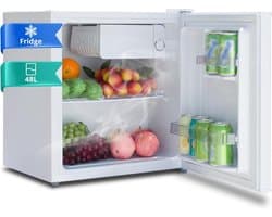 SMETA 48L Refrigerator Mini Fridge with Freezer for Office, Camping and Bedroom, Reversible Door, Adjustable Legs, 6-Step Thermostat, White, 39 dB Quiet, 0-10 °C