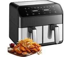Heteluchtfriteuse Dubbele Kamer - Airfryer Dual Zone - Gezond Koken - Twee Gerechten Tegelijk - 8 Liter - Zwart