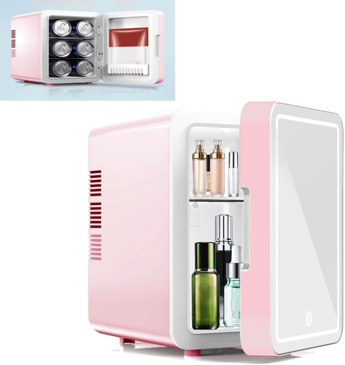 KZQ Minicoelkast voor cosmetica 4 liter 2-in-1 draagbaar roze glazen deur voor auto kantoor camping thuis — afbeelding 1