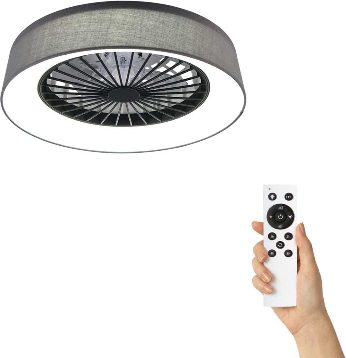 Plafondventilator Ella met verlichting - Ø47cm - 3 snelheden - Afstandsbediening - Grijs — afbeelding 1