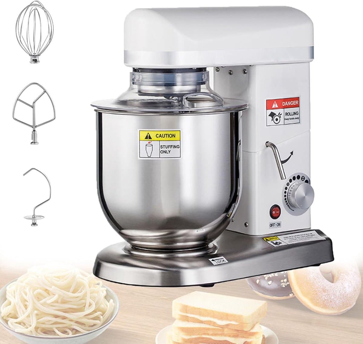 Elektrische Keukenrobot - Keukenmixer Standmixer - Bakken En Mixen - 3-in-1 Hulpstukken - 5 Liter Kom - Wit — afbeelding 1