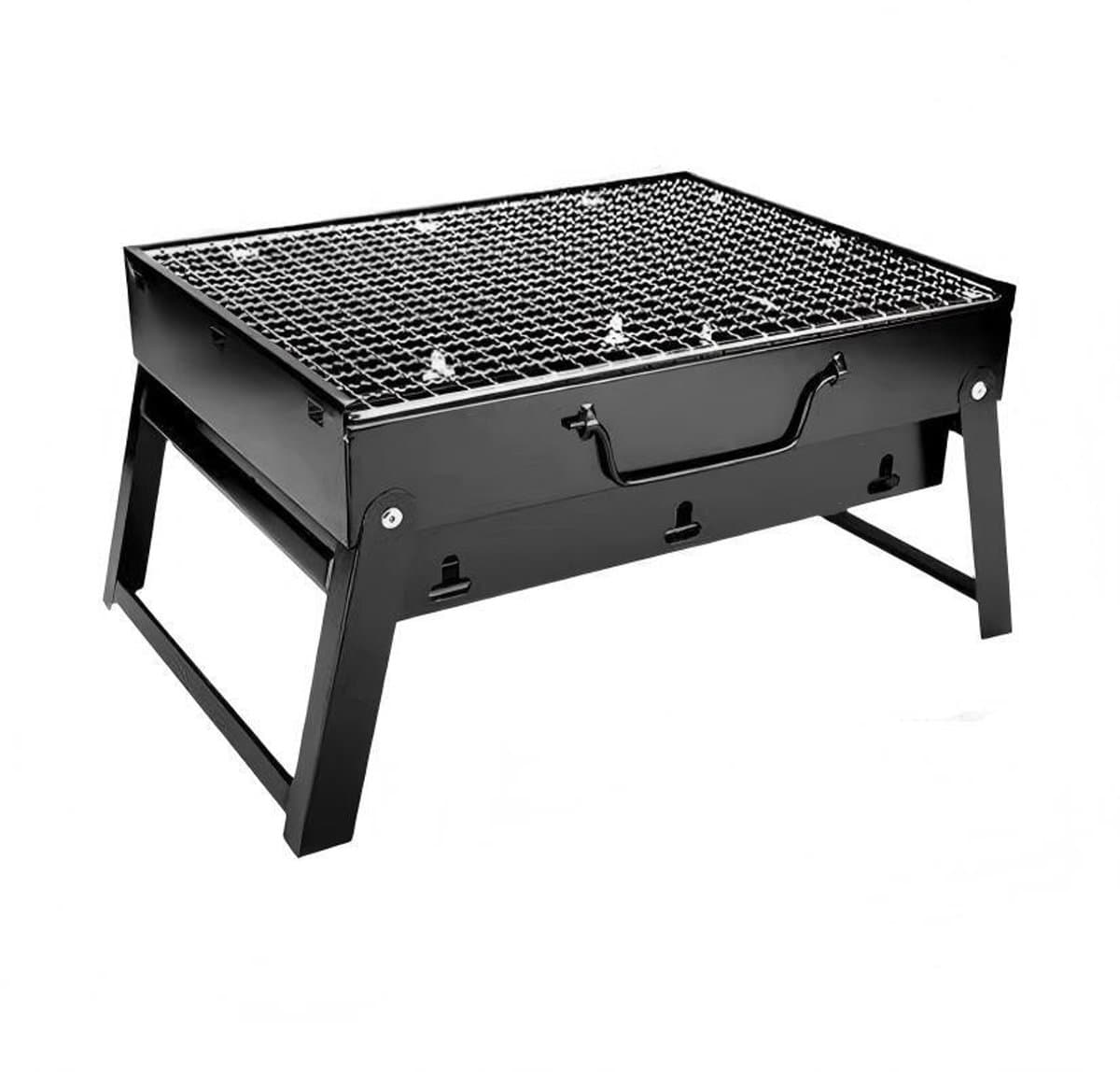 Draagbare houtskoolbarbecue — Geschikt voor 5–7 personen — Middelgroot — Opvouwbaar — Gemakkelijk mee te nemen — Ideaal voor picknicks, op reis, op het terras of bij het kamperen in de tuin — 43 x 29 x 23 cm — afbeelding 1