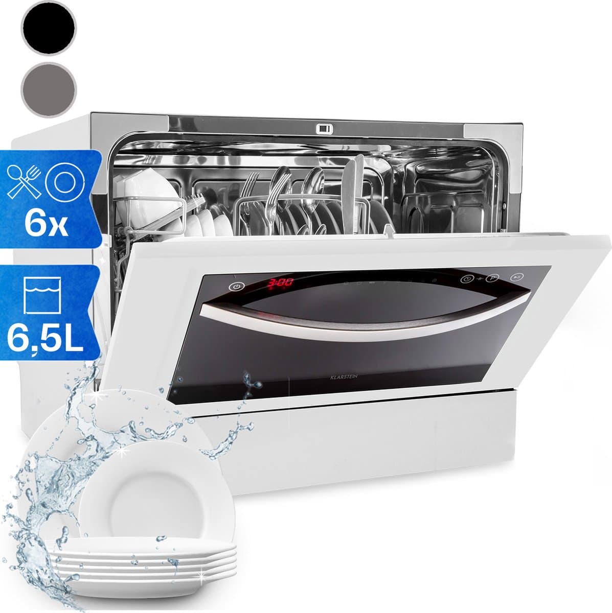 Klarstein mini-vaatwasser voor 6 couverts, stille UV-vaatwasser, compact met 7 wasprogramma's, kleine tafelvaatwasser voor thuis, kantoor, camping, mini-vaatwasser met wateraansluiting — afbeelding 1