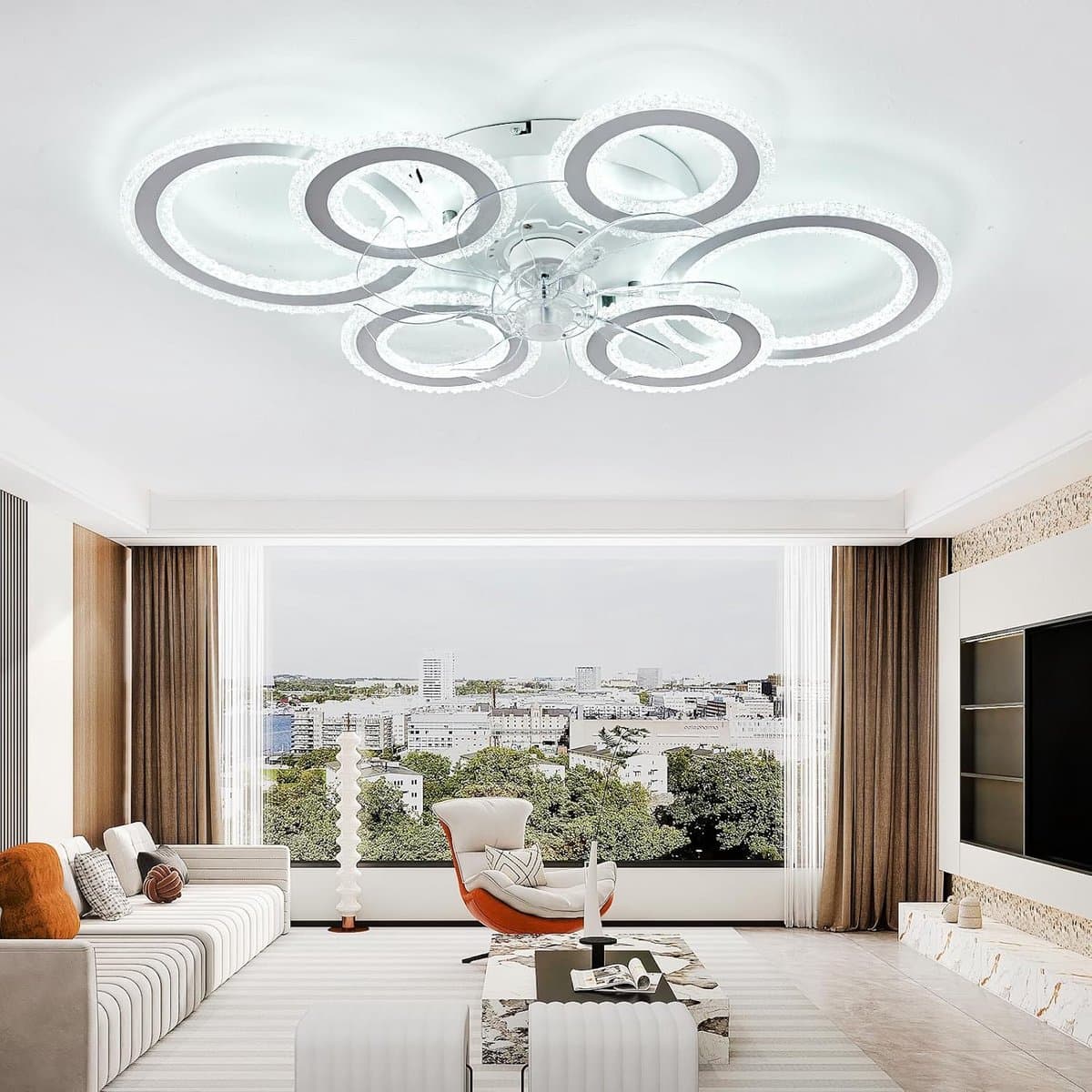 Ronde LED Plafondventilator met Verlichting en Afstandsbediening - Dimbare Woonkamerlamp — afbeelding 1