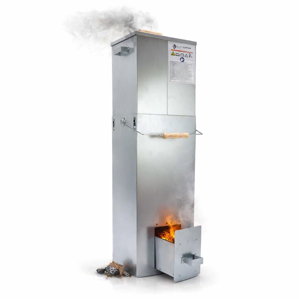 Eurocatch Telescopische Rookoven Vierkant 101 cm - Verzinkt Metalen Rookkast - Smoker voor Buiten met Thermometer en 10 Rookhaken - Rookton voor Vis, Vlees en BBQ Roken — afbeelding 1