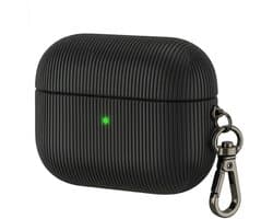 Luxe geribd hoesje voor oordopjes – Vertical Stripe design met sleutelhaak, geschikt voor AirPods Pro 3 (Zwart)