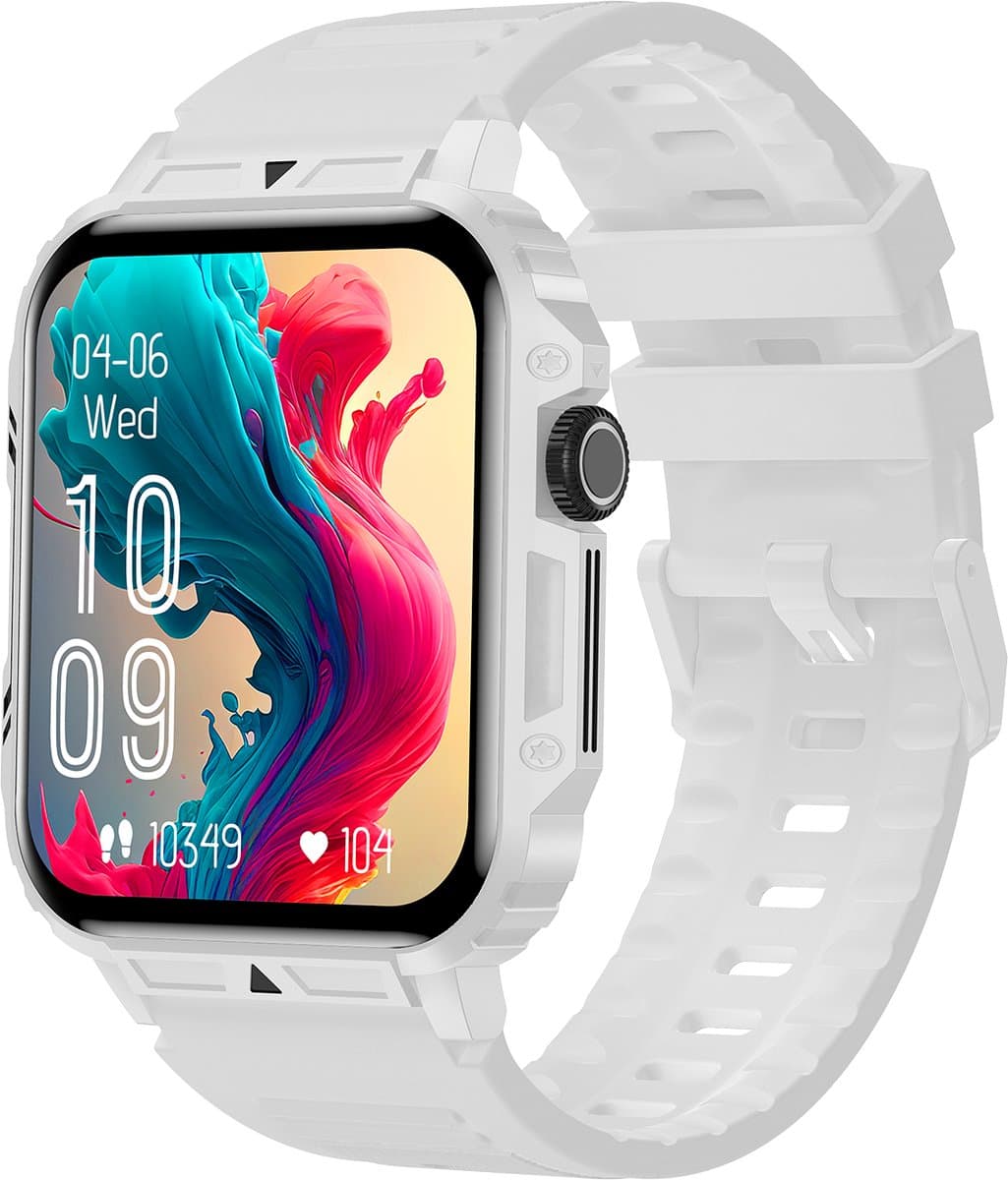 Knobbout 1.95” Smartwatch – Bluetooth Bellen - Hartslag - Bloeddruk & SpO₂-meting - AI Spraakassistent- Bluetooth 5.2 - 340mAh batterij - Wit — afbeelding 1