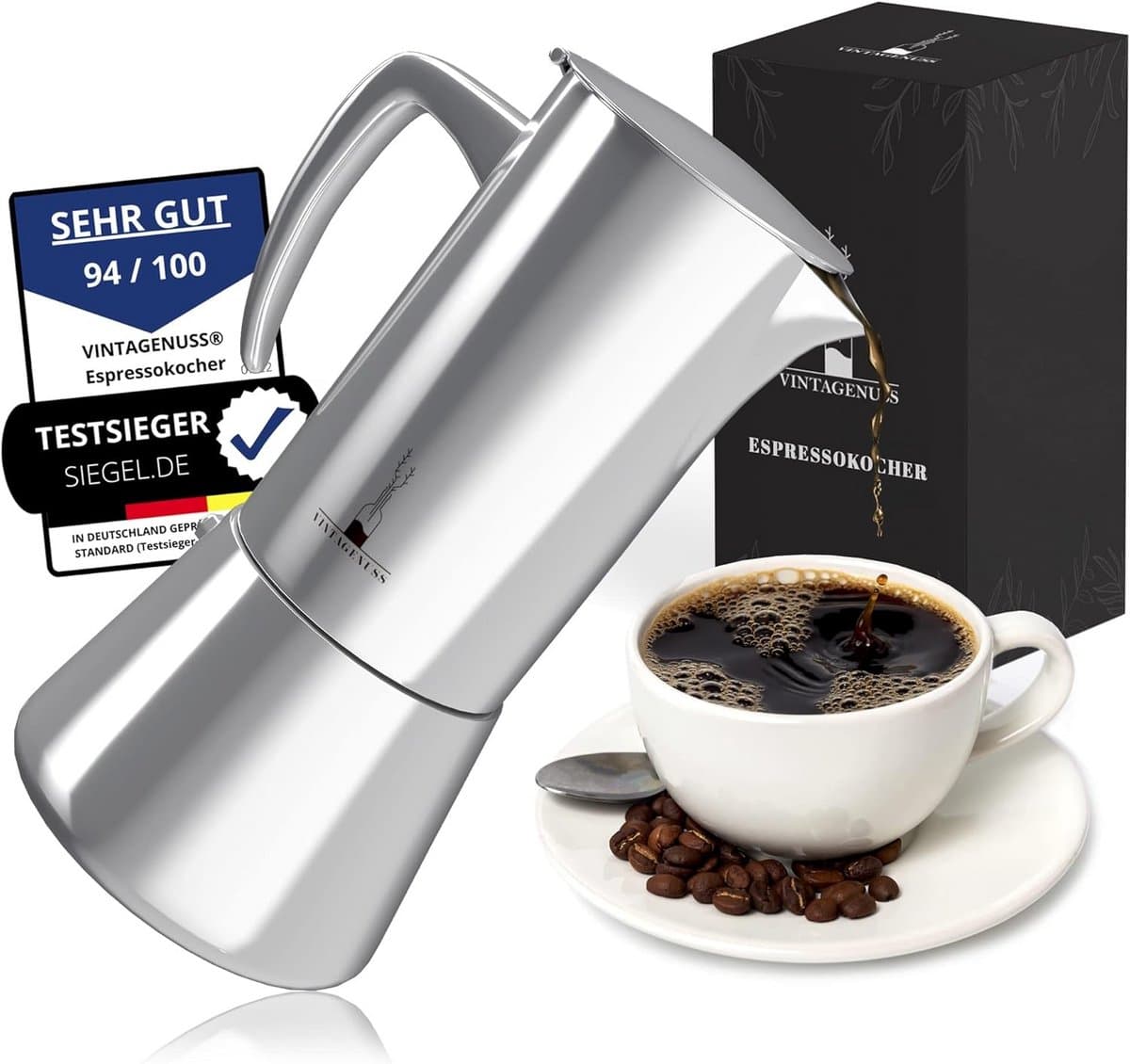 Inductie Espresso Maker van Roestvrij Staal voor 6 Kopjes - Ideaal voor Camping — afbeelding 1