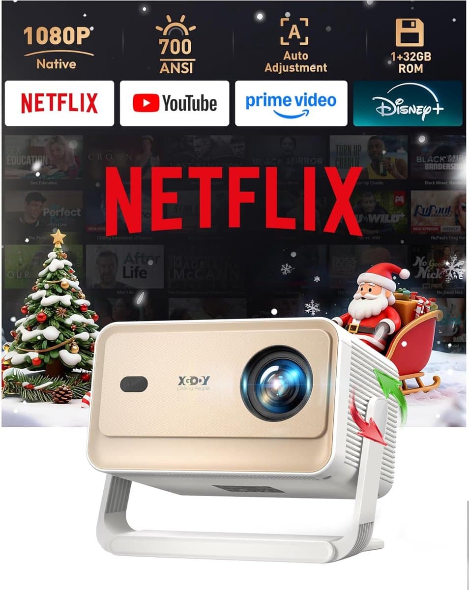 Gimbal N6Pro Smart Beamer - 710 ANSI Lumen - Roteerbare Projector (Plafond/Muur) - Native 1080P Full HD & 4K Support - WiFi 6 - Android 13 — afbeelding 1
