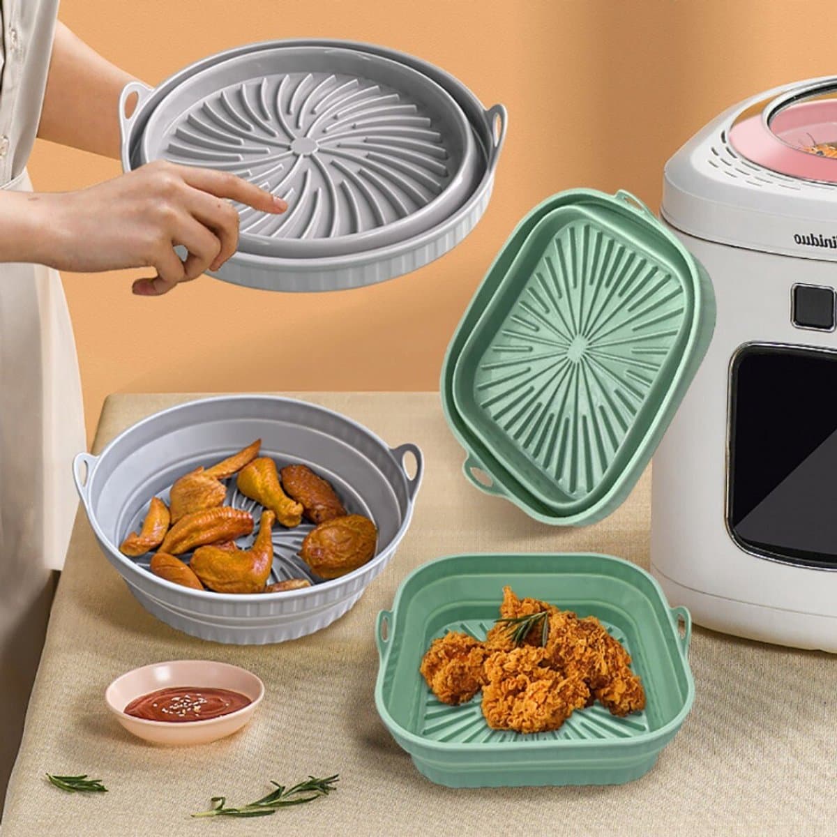 Geschikt voor Airfryer Accessoires Bakmand Vervangende Binnentank Vierkante Siliconen Pan - Grijs Rond — afbeelding 1