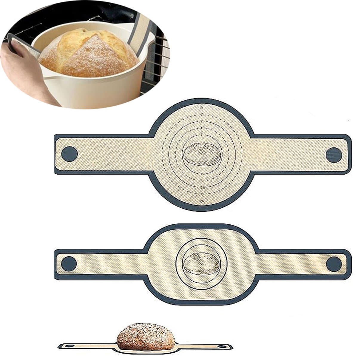 2 stuks Bakmat voor Nederlandse Oven-Lange Handvatten Deeg Mat-Broodslinger-sling bakmat-Siliconen- Broodbakmat-voor airfryer, oven en magnetron — afbeelding 1