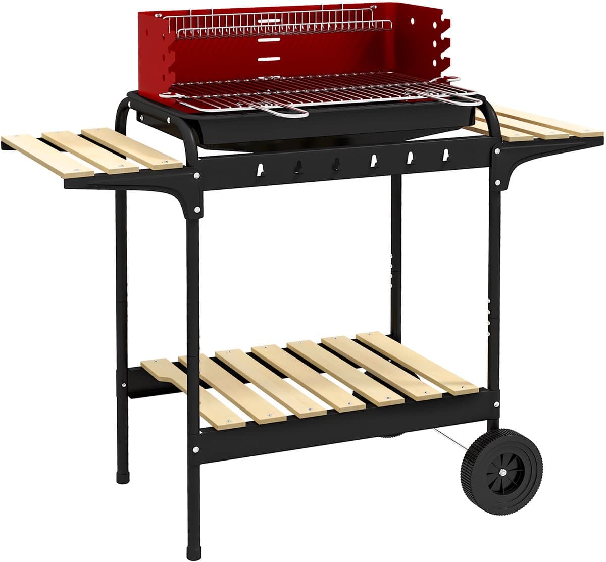 Outsunny-Holzkohlegrill-Metall, Kiefernholz-103L x 47B x 95H cm-Rot — afbeelding 1