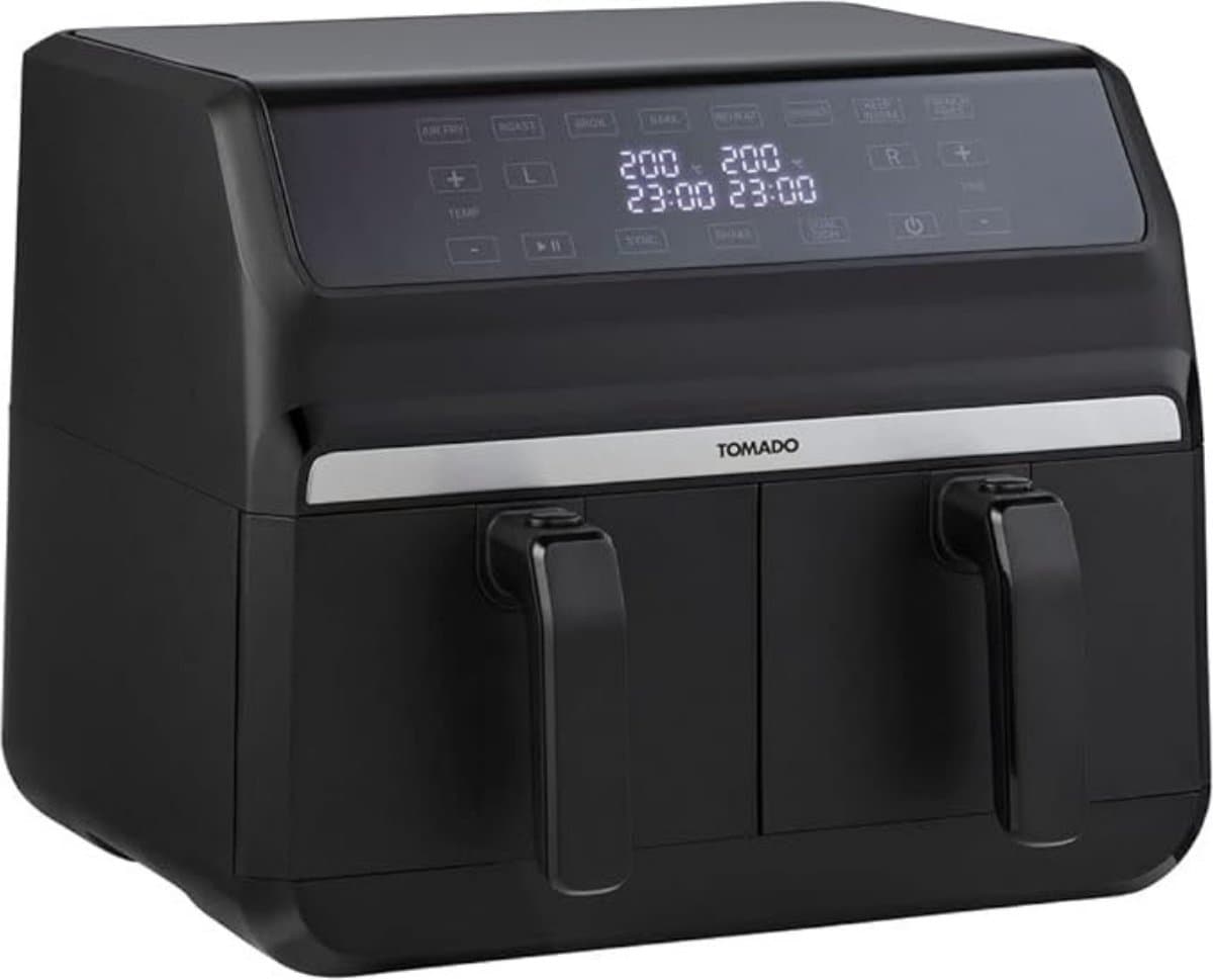 Luxe Dubbele Airfryer – Duo Heteluchtfriteuse – 2 Onafhankelijke Kookzones – 8 Automatische Menu’s – 2x 4 Liter – Modern Display – 1700W – Zwart — afbeelding 1