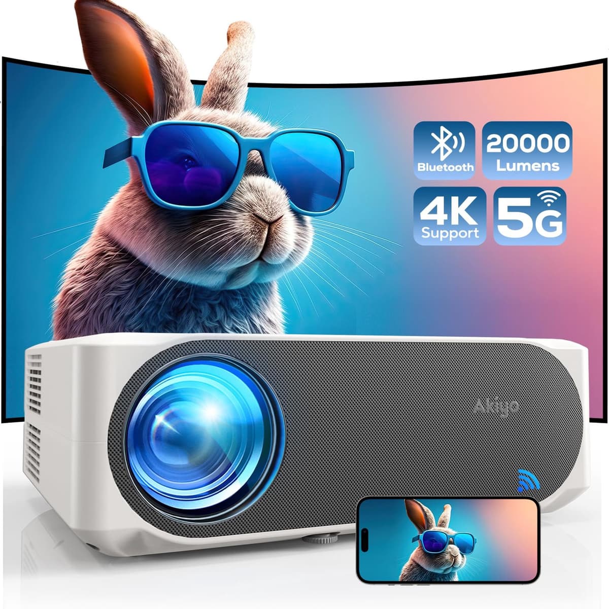Beamer Full HD 1080p WiFi 6 Bluetooth - 20000 Lumen 1920 x 1080 Resolutie - LCD LED - Outdoor En Thuisbioscoop — afbeelding 1