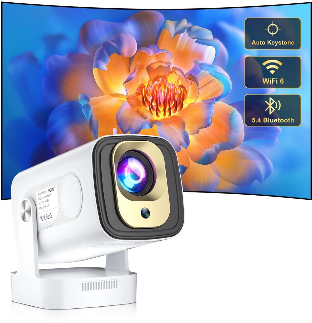 Mini Beamer 1080p Full HD - WiFi 6 Bluetooth 5.4 - 1920 x 1080 Resolutie - LCD DLP - Draagbaar Tafelbladmontage — afbeelding 1