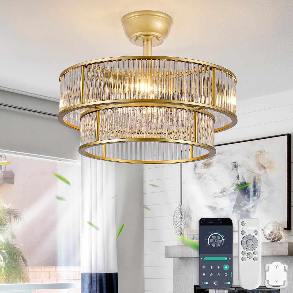 DESMIU Plafondventilator Met Verlichting – 50 Cm – Zes Standen en Bediening via App – ABS – Goudkleurig – Slaapkamer – Tijdschakelaar — afbeelding 1