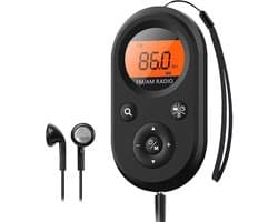 Deze oplaadbare AM/FM-zakradio heeft een ingebouwde batterij van 500 mAh, oordopjes en een lcd-scherm. Hij is draagbaar, ideaal Geschikt voor wandelen en sporten, en biedt een goede ontvangst.
