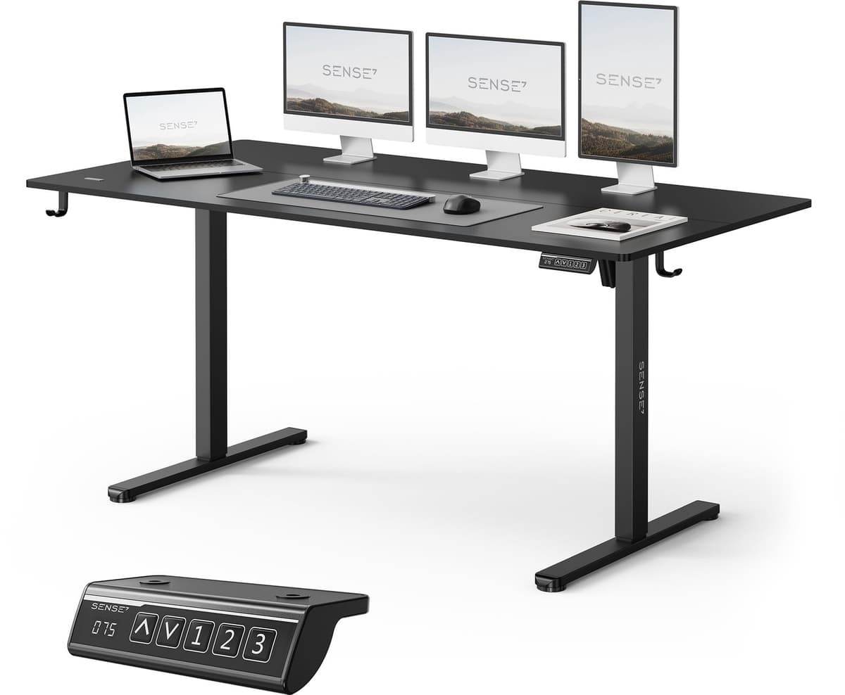 SENSE7 NOJO LIGHT - Elektrisch Verstelbaar Bureau - 160x80 cm - Geheugenfunctie - Zit Sta Bureau - Computertafel - Zwart — afbeelding 1