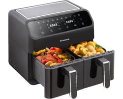 Sinaopus Airfryer 10L voor het Gezin – 2 Grote Kookzones – 2000W – Bereid 2 Gerechten Tegelijk – Kijkvenster