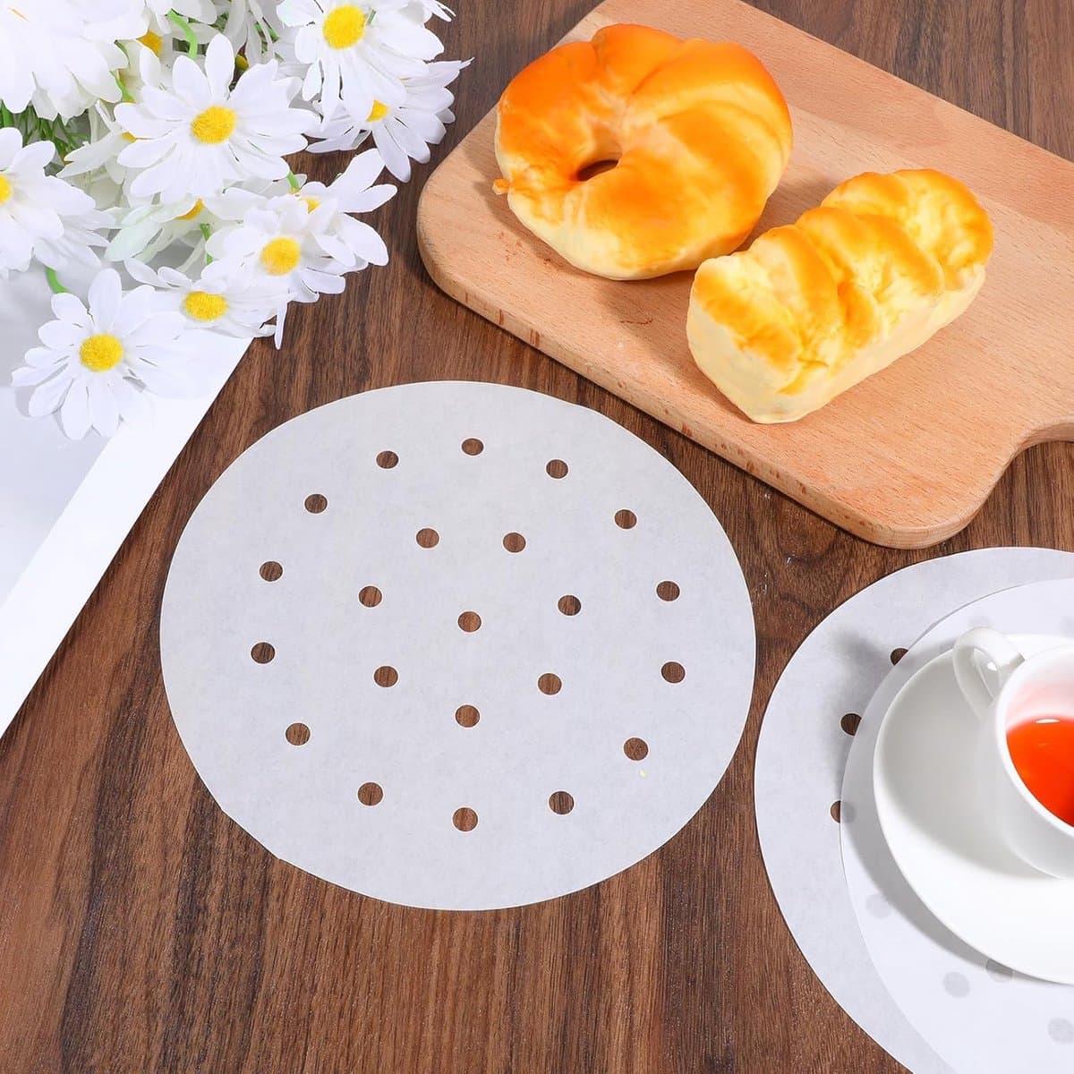 100 Stuks Rond Stoommandpapier Bamboe 20 cm - Antiaanbak Vellen voor Stoompan en Airfryer — afbeelding 1