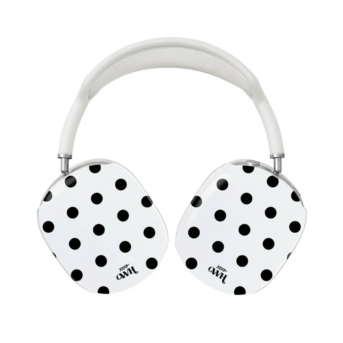 xoxo Wildhearts hoesje geschikt voor AirPods Max (2) - Polka Dots (Wit) - Ook als telefoonhoesje verkrijgbaar - schokbestendige case - koptelefoonhoesje - Beschermhoes met stippenpatroon - Wit met zwart stippen — afbeelding 1