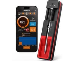 Slimme Draadloze Vleesthermometer (Zwart) - Ultradunne Sonde Met 6 Sensoren - 0.5s Instant Lezen - IP67 Waterdicht - Digitale Voedselthermometer - Geschikt Voor Barbecue - Rookoven - Oven - Airfryer - Precise Temperatuurmeting