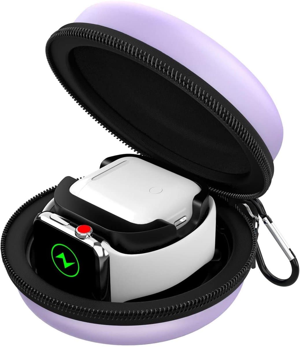 Travel Case voor Apple Watch en Airpods - Beschermende Opbergtas voor Reizen - Paars — afbeelding 1
