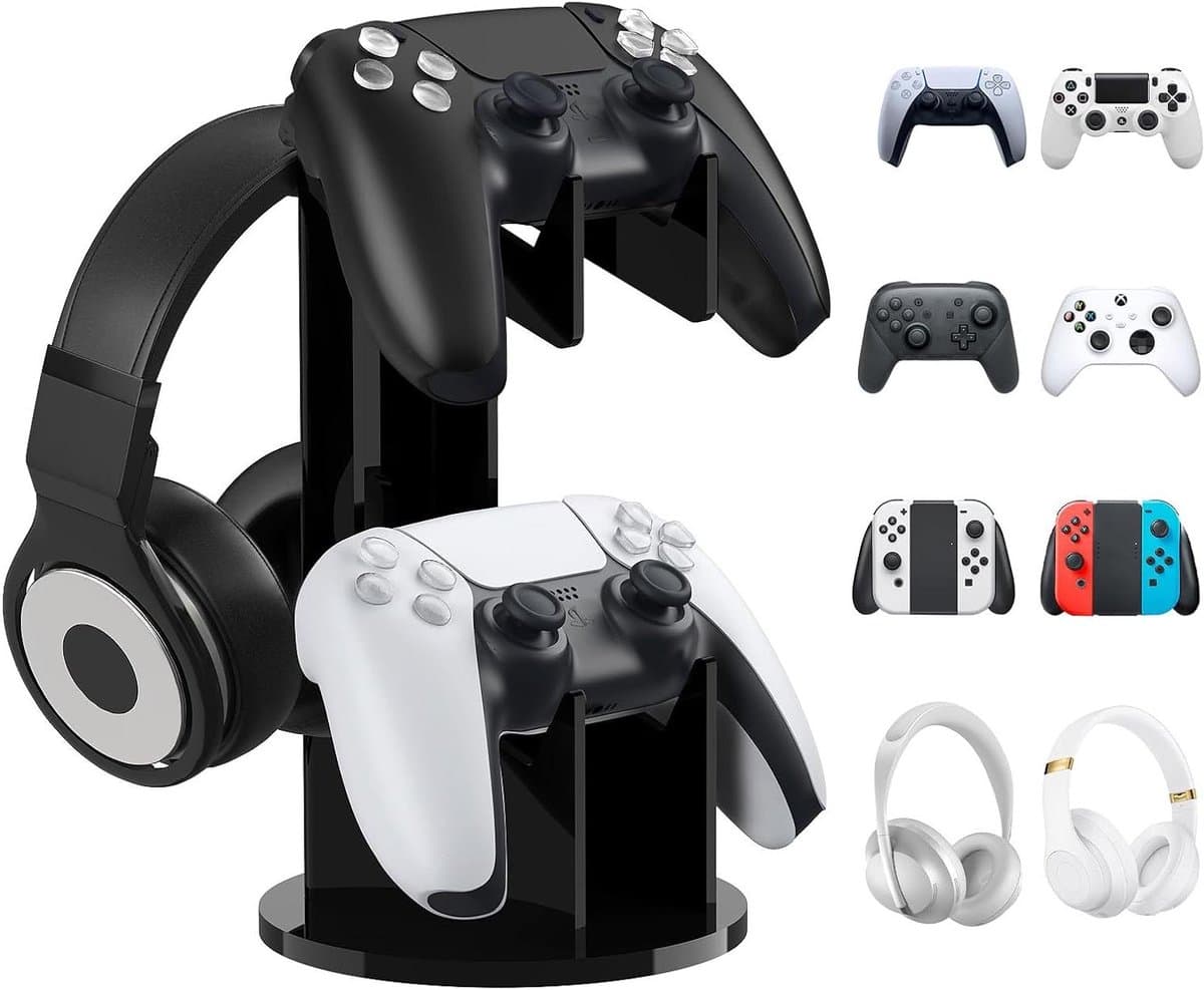 Game Controller Houder en Koptelefoon Stand, Universele Standaard voor Gaming Accessoires, Zwart — afbeelding 1