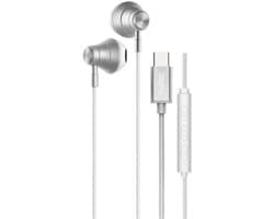 TUNIQ Bedrade Oortjes USB-C - Zilverkleurige Aluminium Oordopjes met Microfoon - Heldere Geluidskwaliteit, Diepe Bas en Comfortabele Pasvorm - Geschikt voor Samsung, Xiaomi, OnePlus en meer