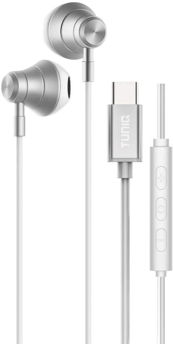 TUNIQ Bedrade Oortjes USB-C - Zilverkleurige Aluminium Oordopjes met Microfoon - Heldere Geluidskwaliteit, Diepe Bas en Comfortabele Pasvorm - Geschikt voor Samsung, Xiaomi, OnePlus en meer — afbeelding 1