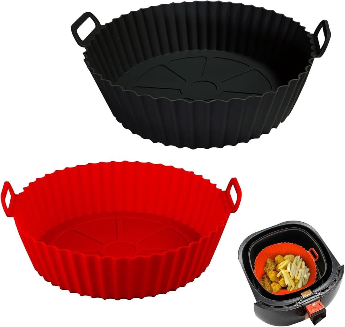 Daity 2-delige Airfryer siliconen bakvorm, 8-inch Airfryer mand voering, siliconen bakvorm, geschikt voor Airfryer oven herbruikbare bakvormen oven accessoires (rood + zwart) — afbeelding 1