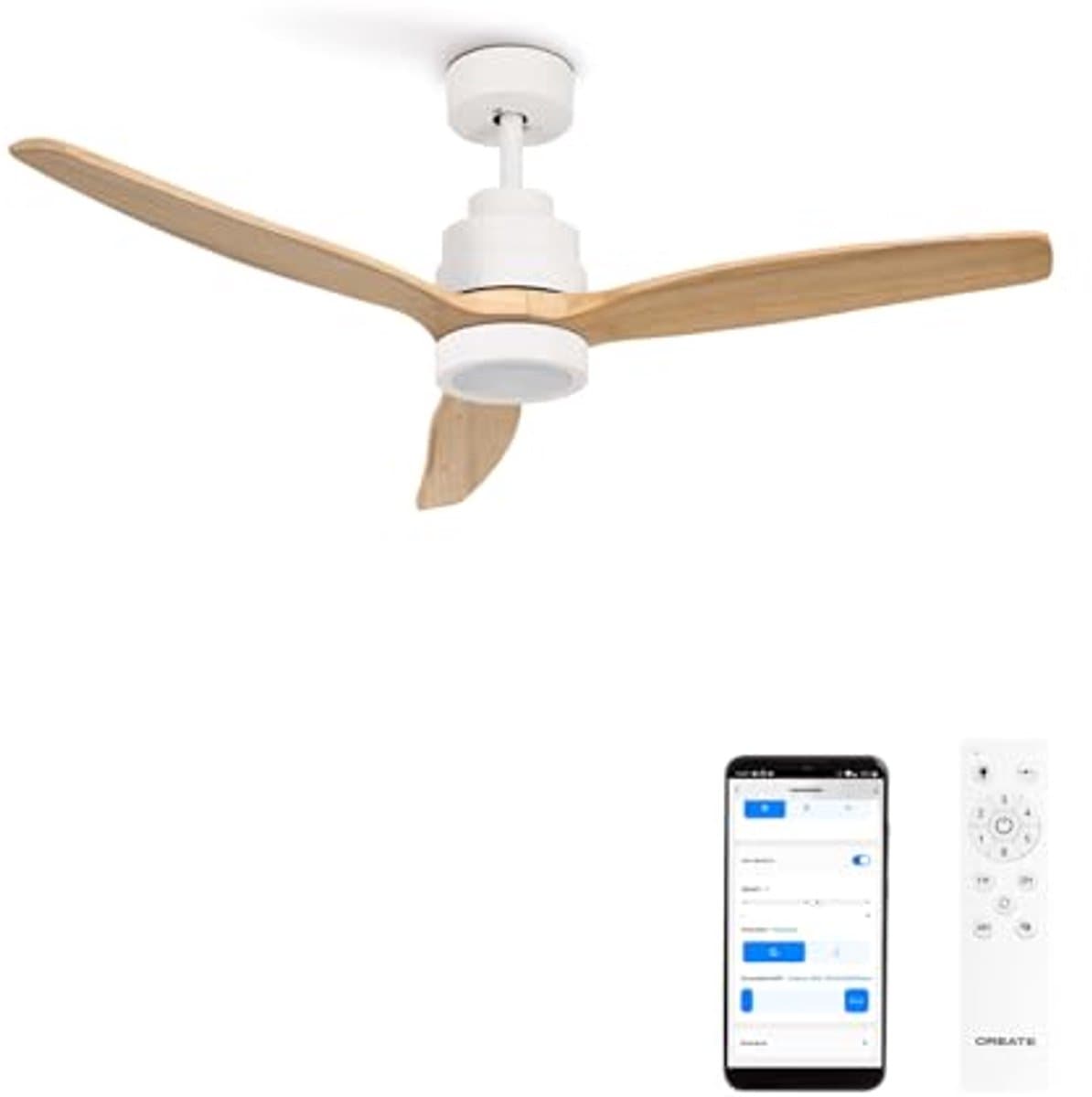 Stille Plafondventilator met LED Verlichting en Wifi - 6 Snelheden, Timer en Zomer-Winterfunctie, Ø 112 cm — afbeelding 1