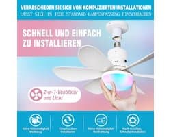 Dimbare Plafondventilator met Licht en Afstandsbediening - Stil, RGB-modus, 3 Snelheden, Timer