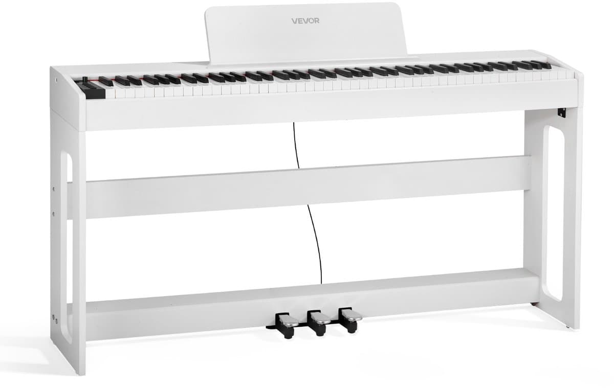 VEVOR Gewogen Digitale Piano, 88 Volledig Gewogen Toetsen, Elektrisch Pianoklavier Met meubelstandaard, Netadapter, Drievoudig Pedaal, Opnamefunctie, 280 Toetsen, Draadloze Verbinding, voor Beginners, Wit — afbeelding 1
