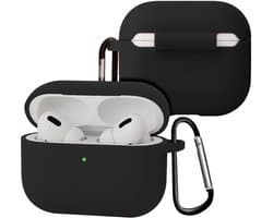 Case - Geschikt voor Apple Airpods Pro 3 - Siliconen Hoes met Clip - Silicone Hoesje Cover - Zwart