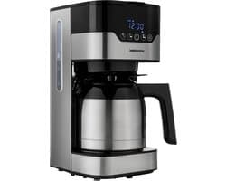 MEDION koffiezetapparaat met thermoskan en timer (filterapparaat, 8 kopjes, 1,2 liter, 900 watt, 3 standen, warmhoudfunctie, timer, anti-druppel, display, MD18458) roestvrij staal