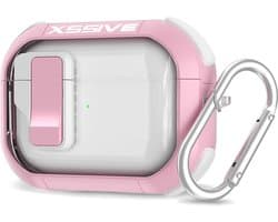 Schokbestendig Hoesje - Geschikt voor Apple AirPods 4 - Hardcase Met Sleutelhanger - Transparant & Roze