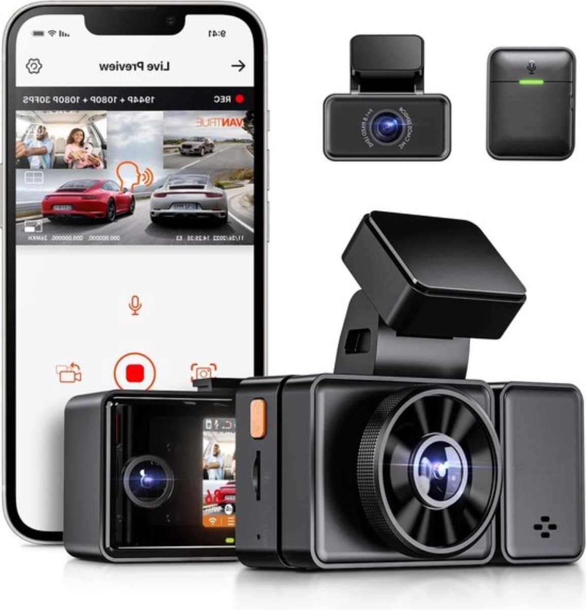 3 Lens Dashcam 5GHz WiFi met spraakbesturing - 1944P + dubbele 1080P autocamera - GPS - IR nachtzicht - 24 uur Parkeerbewaking - auto camera vrachtwagen - Max 512G Dashcam voor auto — afbeelding 1